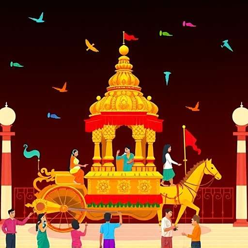 Temple Treasure Hunt Rath Yatra Event Temple Treasure Hunt Rath Yatra celebration showing a temple chariot and players solving chariot puzzles