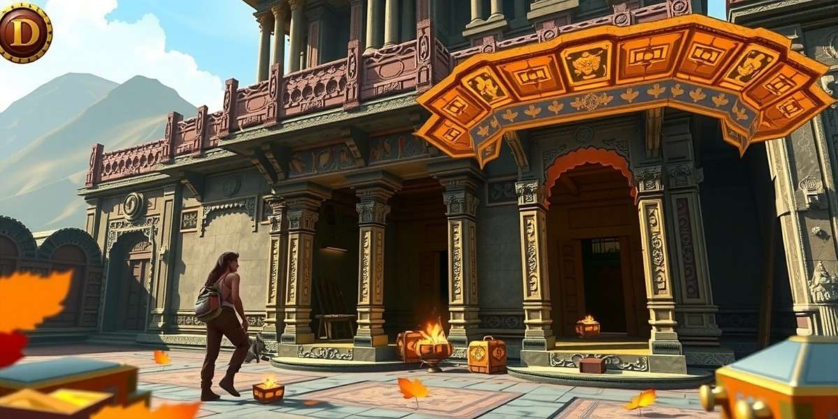 Temple Treasure Hunt - Main Gameplay Temple Treasure Hunt main gameplay showing a player exploring an ancient Indian temple with intricate carvings and treasure clues